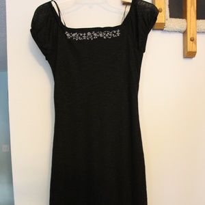Cap sleeve black knee length dress